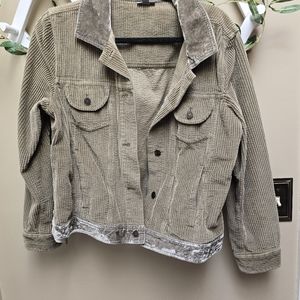 Vintage J Jill Olive Green Corduroy w/Velvet Trim Jacket Sz M